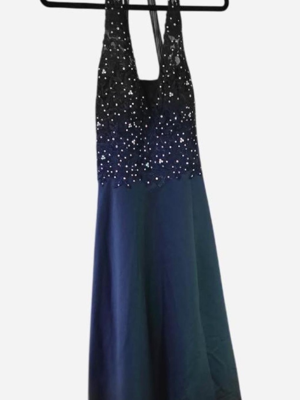 Blondie Nites Midnights & Magic Navy Embellished halter Prom Gown size 5 - Picture 2 of 8